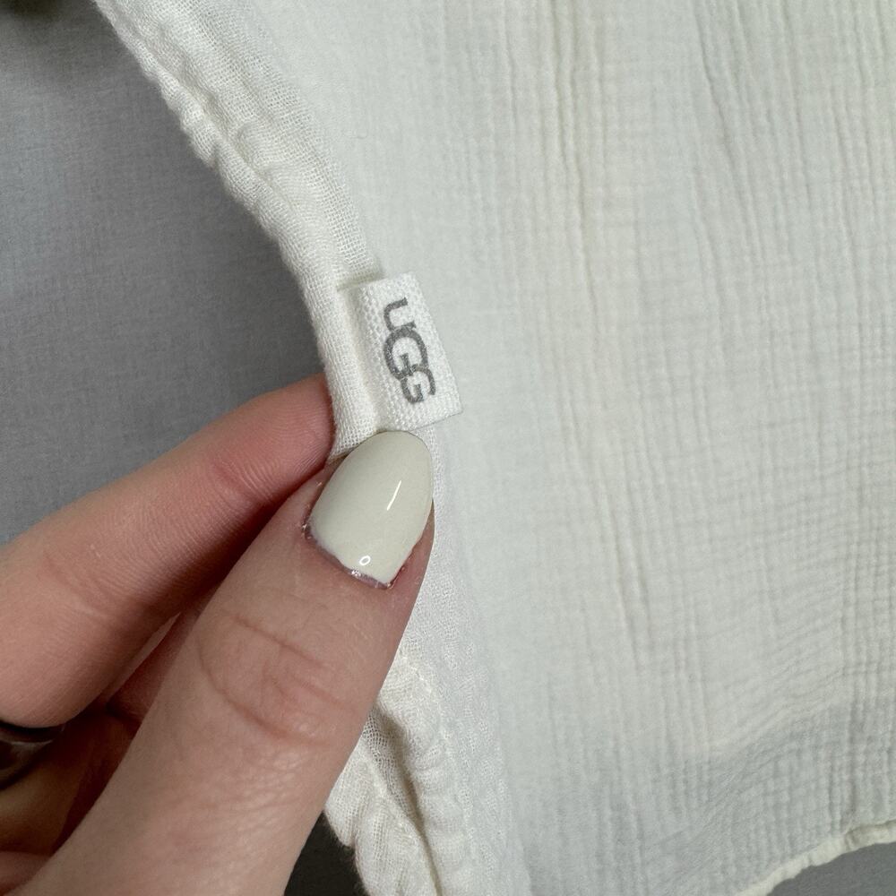 Ugg Womens Top M White 100% Cotton Embrook Shirt Gauze Relaxed Beachy Lounge - Picture 7 of 10